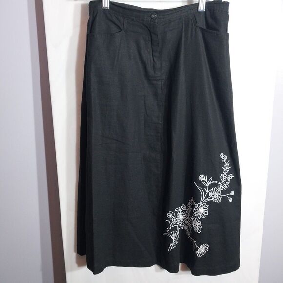 Sag Harbor Skirt Sz 10P Black Linen/Rayon Whimsigoth Dark Romantic Daisy Floral - Picture 1 of 7